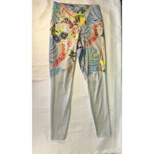 Women’s M Nike Dri Fit Leggings Parrot Tropical Gray Yoga Pants